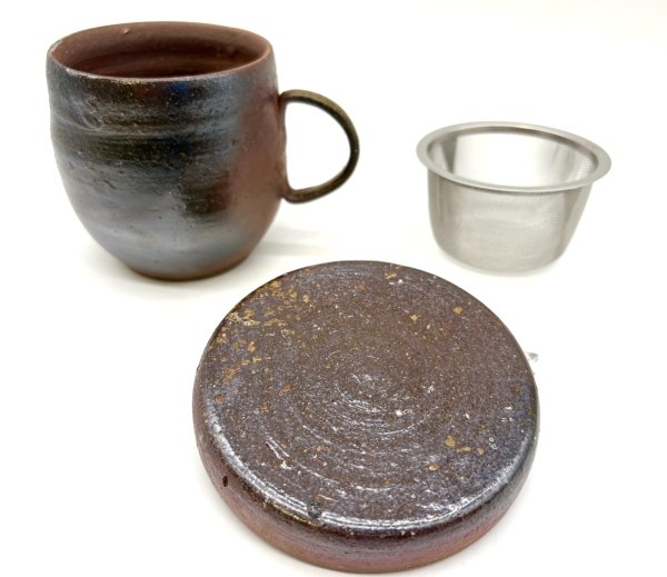 画像1: 備前焼　マグカップ（茶こし付） (1)